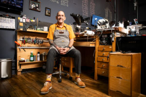 Karl Linger, Owner Rings True, Carr Mill Mall, Carrboro, North Carolina